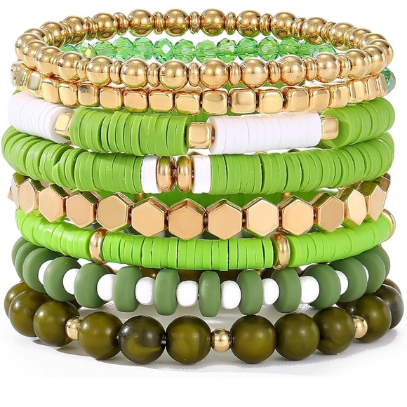Undefined Jewelry - Vibrant Green and Gold Beaded Bracelet Set